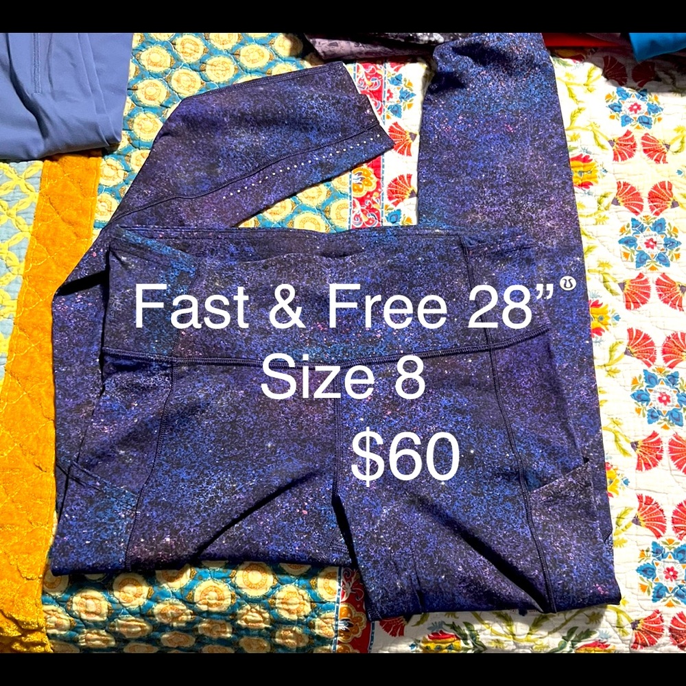 Lululemon Fast & Free legging, blue & purple galaxy print, size 8